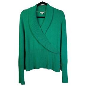 ST. JOHN SPORT Sweater Large Knit Crisscross Neckline Ribbed‎ Extra Long Cuffs